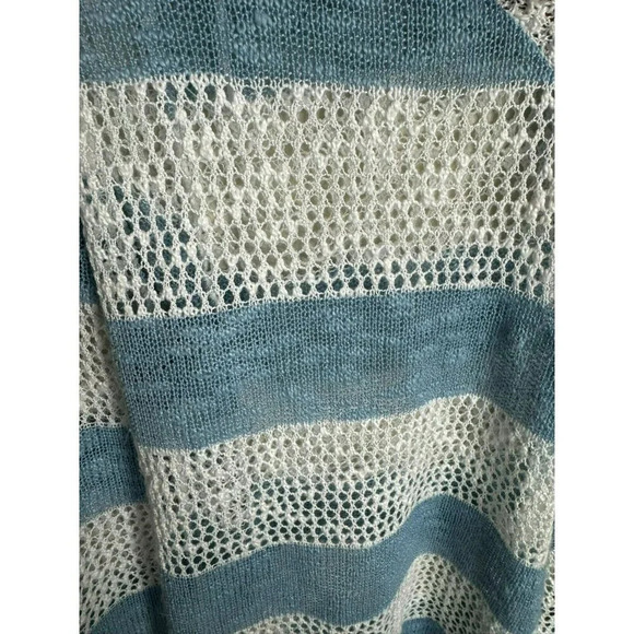 Retro Threads Open Knit Cardigan Size medium blue white striped crochet Boho - Picture 7 of 9